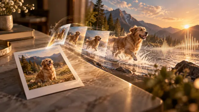 Photo to video motion sound dog scene