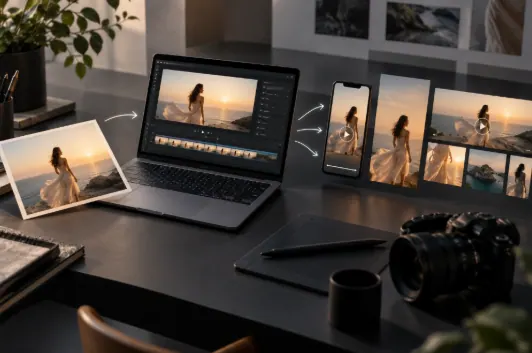 Static visual transformed into multiple video